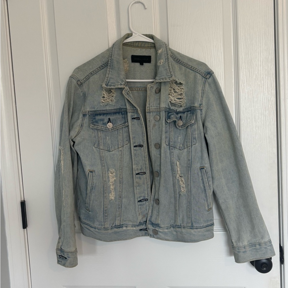 Kendall & Kylie Light Wash Distressed Denim Jacket